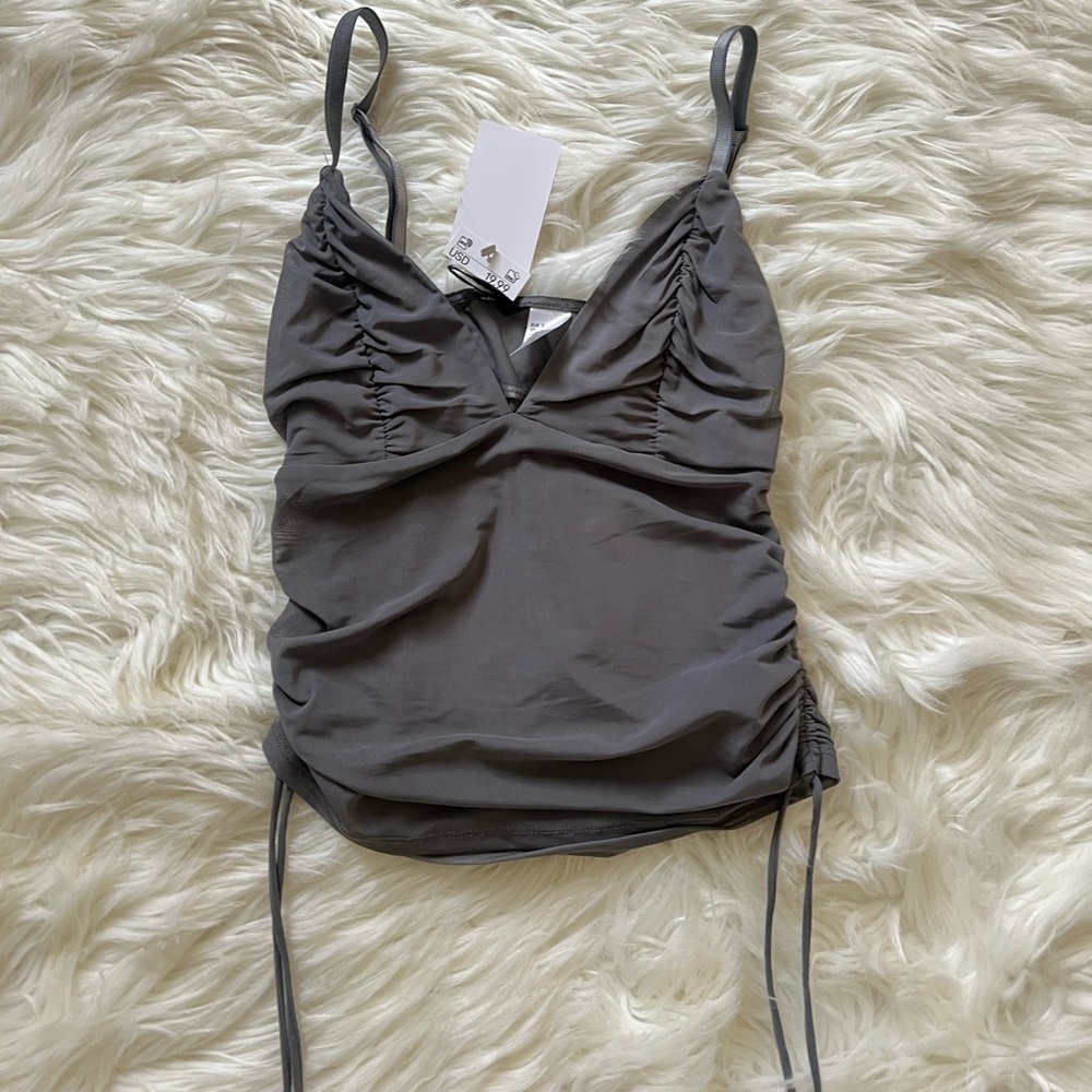 H&M Gray Ruched Spaghetti Strap Top